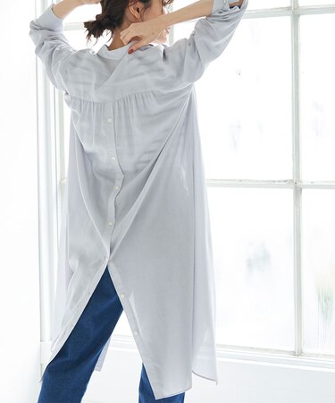 キュプラ混ロングシャツワンピース