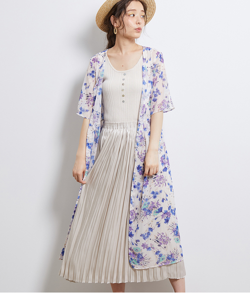 【WEB限定】シフォン花柄ガウンワンピース