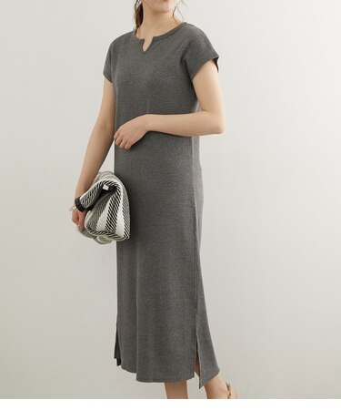 【一部店舗限定】ワッフルキーネックワンピース