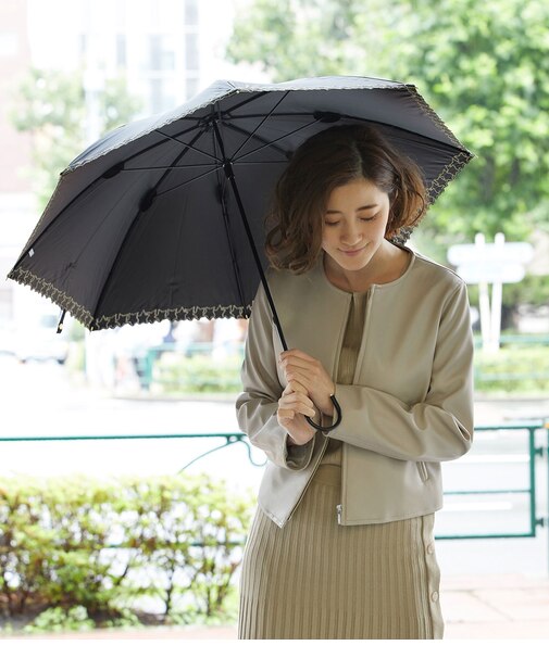 【晴雨兼用】遮光フレームスタースカラップ刺繍パラソル