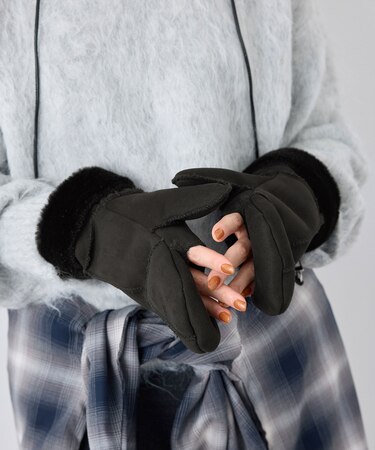 洗える・2WAY/ショルダー付きムートンライクミトングローブ