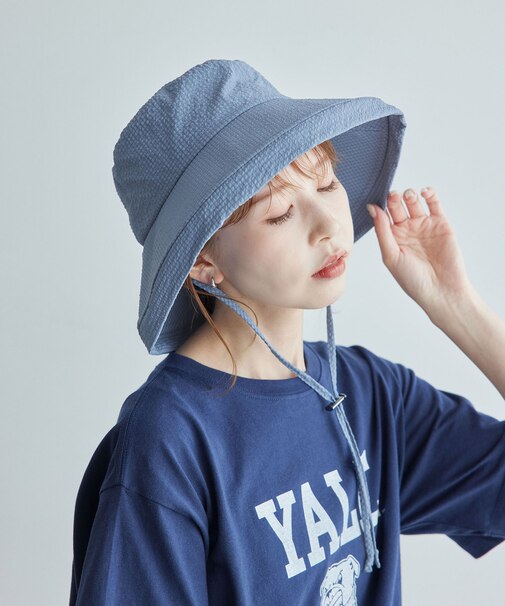 はっ水・遮光/チェックシアサッカーサファリハット