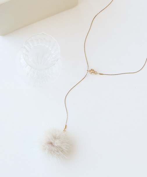 フラッフィーボール×ロンデルラリエットネックレス