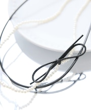 コードリボン×パール2連ショートネックレス