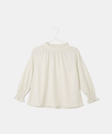 【KIDS】スタンドフリルシャーリングカットソートップス