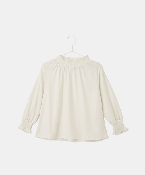 【KIDS】スタンドフリルシャーリングカットソートップス