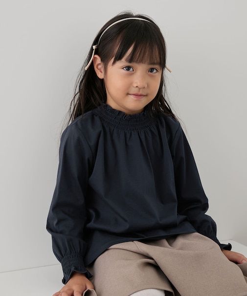 【KIDS】スタンドフリルシャーリングカットソートップス