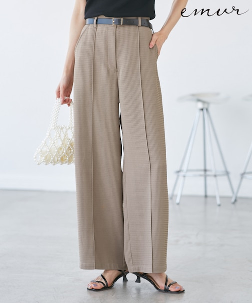 【emur/エミュール】ワッフルきれいめワイドパンツ