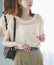 コード刺繍入りメッシュサマーニット