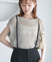 コード刺繍入りメッシュサマーニット