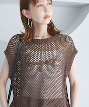 コード刺繍入りメッシュサマーニット