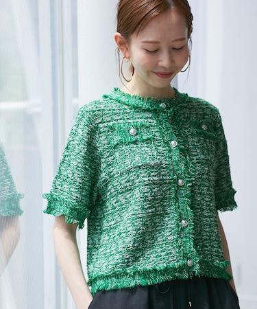 【サマー・ツイード】ハーフスリーブカーディガン