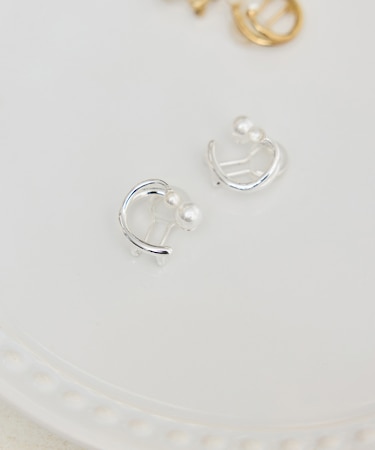 パールデザインサークルクリップイヤリング