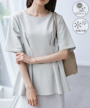 (接触冷感×UVカット)ウエストタックペプラムトップス