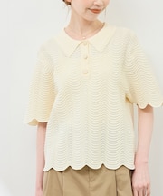 リップル風襟付きサマーニットプルオーバー