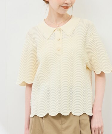 リップル風襟付きサマーニットプルオーバー
