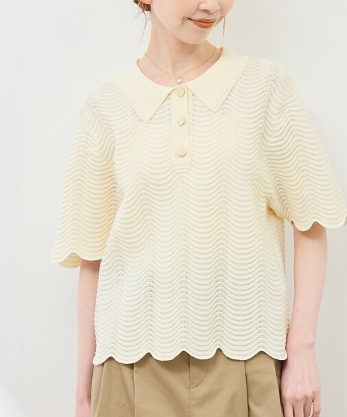 リップル風襟付きサマーニットプルオーバー