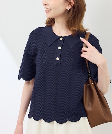 リップル風襟付きサマーニットプルオーバー