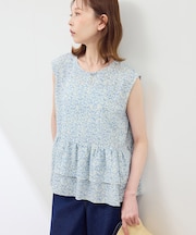 小花柄ティアードゼロスリーブブラウス