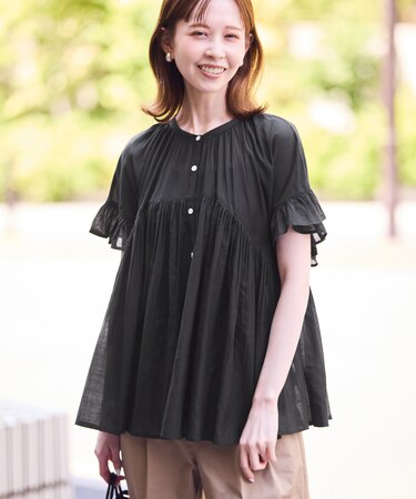 コットンボイルギャザーブラウス/リンクコーデ