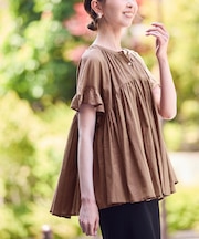 コットンボイルギャザーブラウス/リンクコーデ