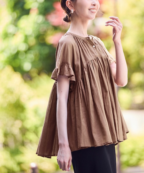 コットンボイルギャザーブラウス/リンクコーデ