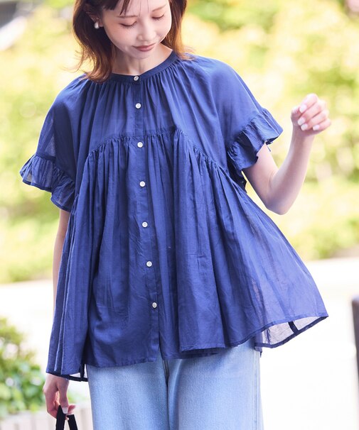 コットンボイルギャザーブラウス/リンクコーデ