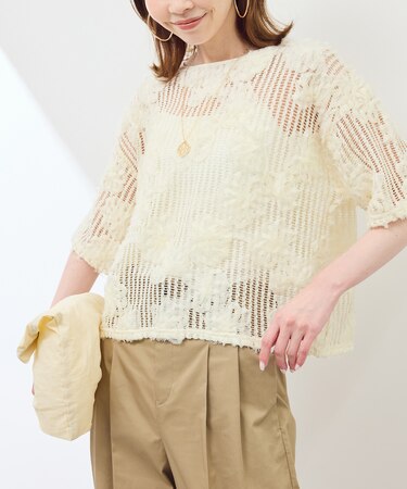 メッシュコード刺繍プルオーバー