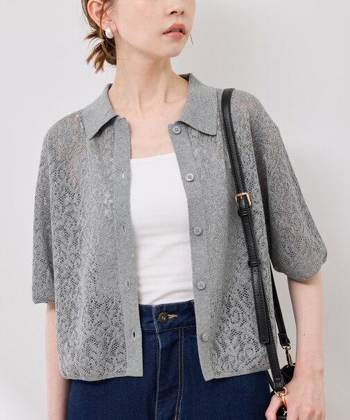 レース襟付きカーディガン