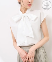 【防シワ】リボンフレンチスリーブシャツ