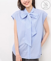 【防シワ】リボンフレンチスリーブシャツ