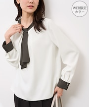 【WEB限定カラー・サイズ】メタルパーツフロントフリルタイブラウス/通勤対応
