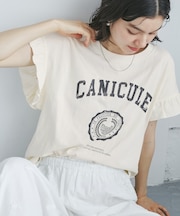 袖フリルカレッジロゴTシャツ