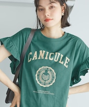 袖フリルカレッジロゴTシャツ
