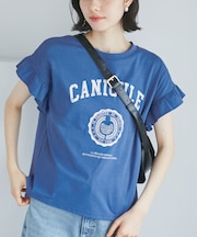 袖フリルカレッジロゴTシャツ