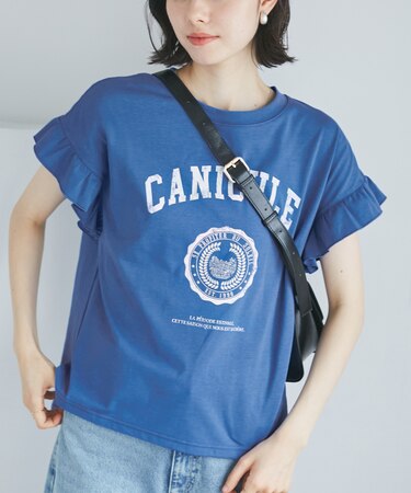 袖フリルカレッジロゴTシャツ