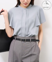 【防汚加工】ピンタックフレアスリーブブラウス/通勤対応