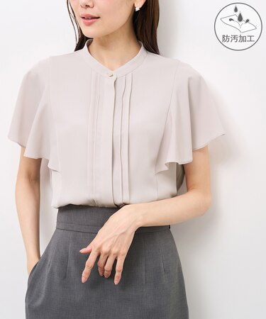 【防汚加工】ピンタックフレアスリーブブラウス/通勤対応