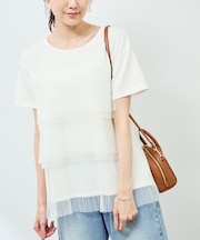 プリーツチュールドッキングTシャツ