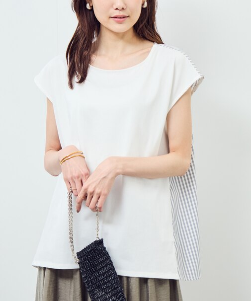 ストライプドッキングフレンチスリーブプルオーバー