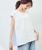 ストライプドッキングフレンチスリーブプルオーバー