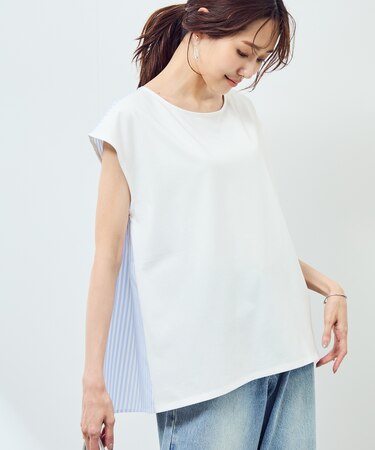 ストライプドッキングフレンチスリーブプルオーバー