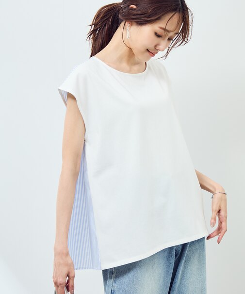 ストライプドッキングフレンチスリーブプルオーバー