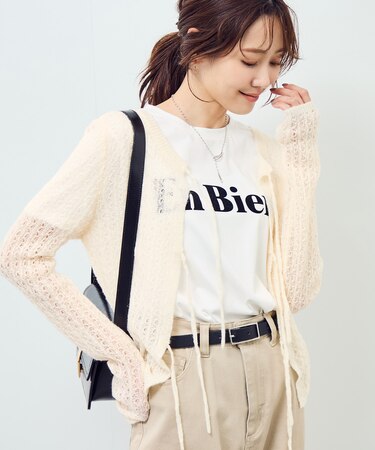 レース編みメッシュニットカーディガン