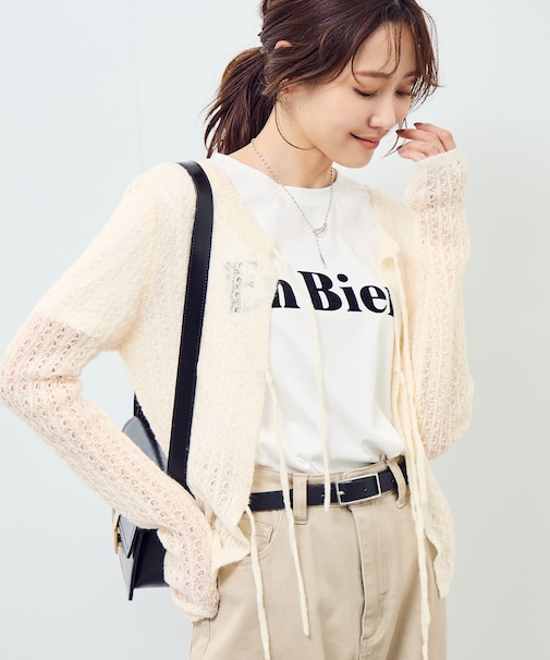 レース編みメッシュニットカーディガン