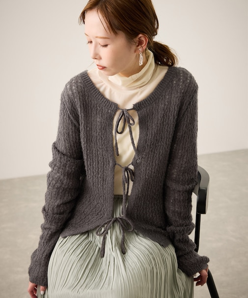 レース編みメッシュニットカーディガン