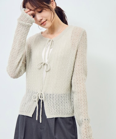レース編みメッシュニットカーディガン