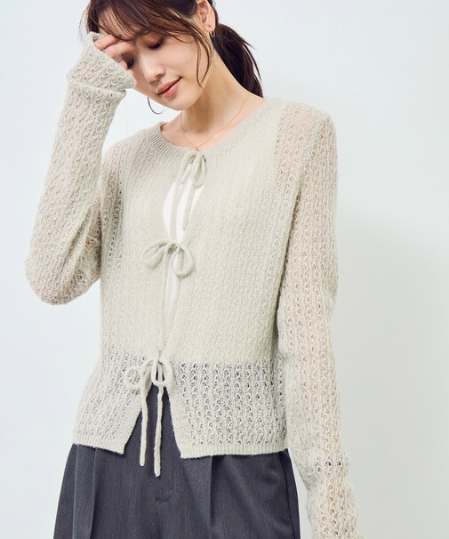 レース編みメッシュニットカーディガン