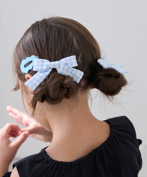 チェック柄リボンゴム×ヘアピンセット