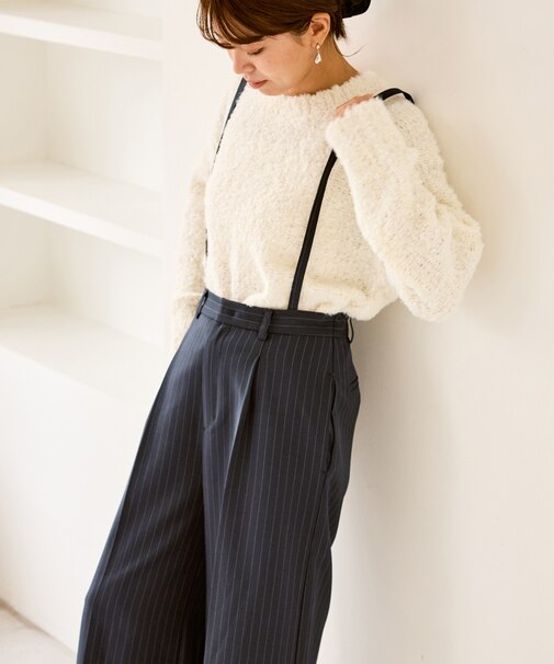 フレアシルエットサスペンダー付きパンツ